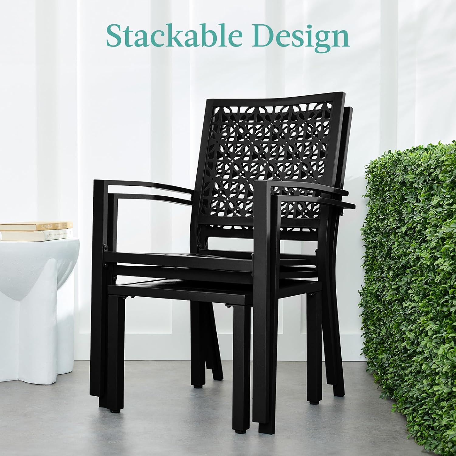 imageBest Choice Products 3Piece Outdoor Bistro Set Stackable Modern Steel Furniture for Porch Garden w 2 Chairs Table Geometric Decor  PeachBlack