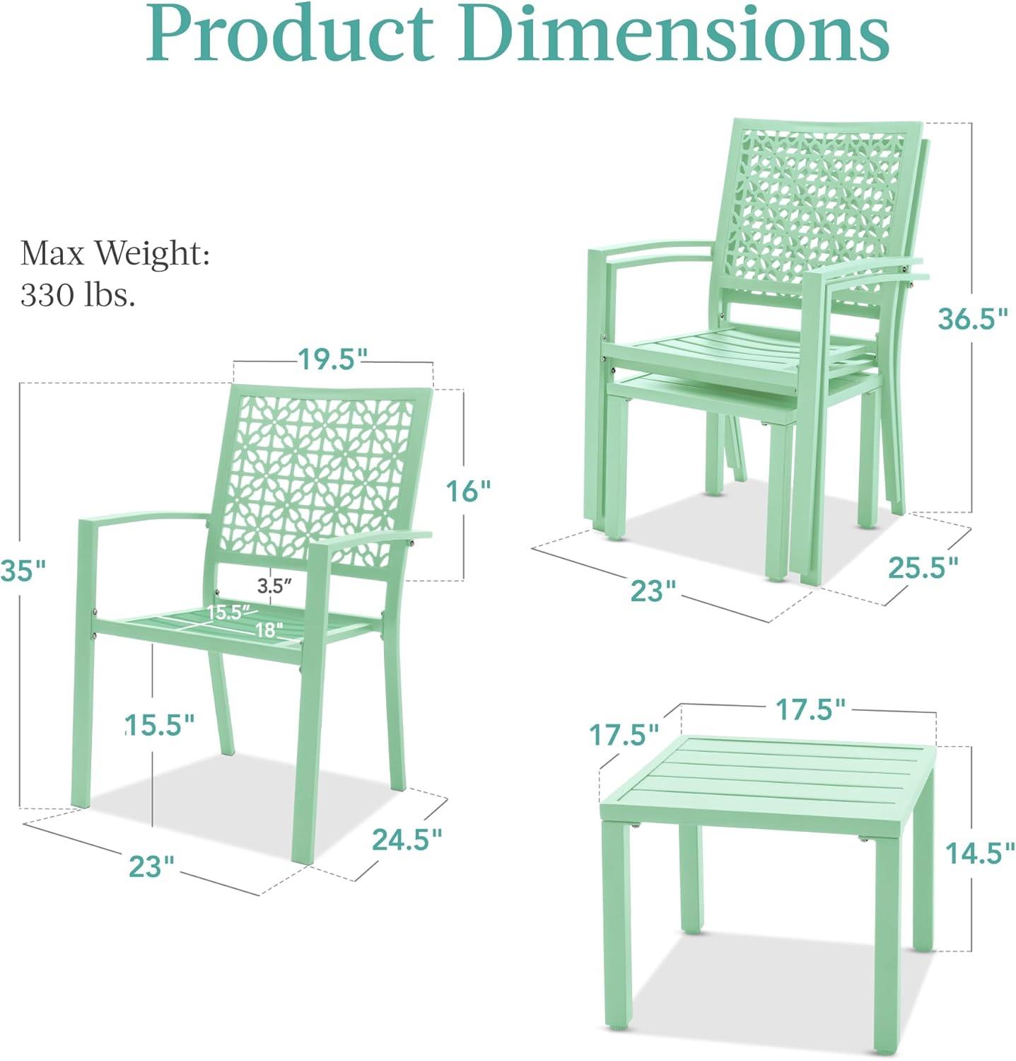 imageBest Choice Products 3Piece Outdoor Bistro Set Stackable Modern Steel Furniture for Porch Garden w 2 Chairs Table Geometric Decor  PeachMint Green
