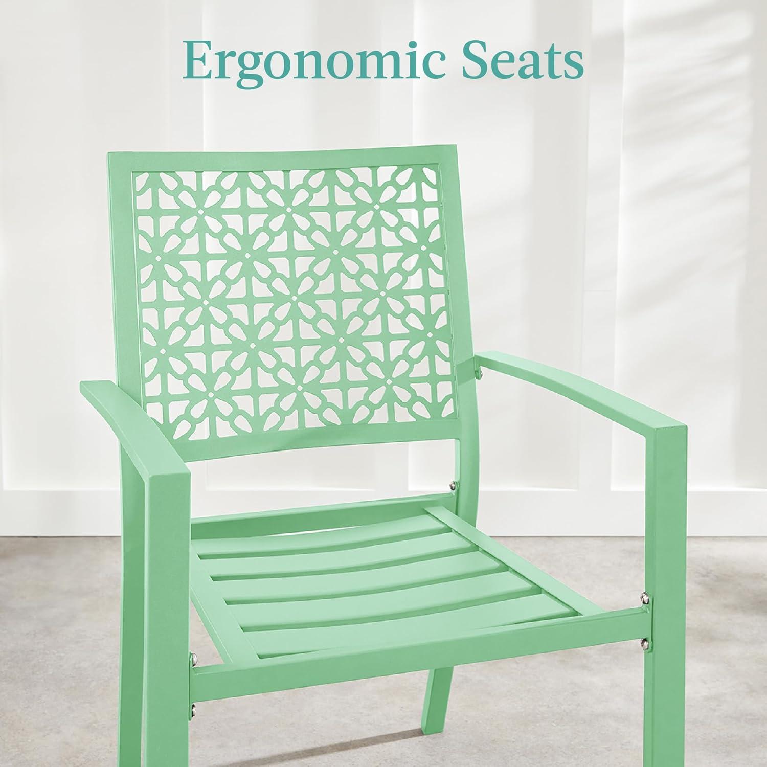 imageBest Choice Products 3Piece Outdoor Bistro Set Stackable Modern Steel Furniture for Porch Garden w 2 Chairs Table Geometric Decor  PeachMint Green