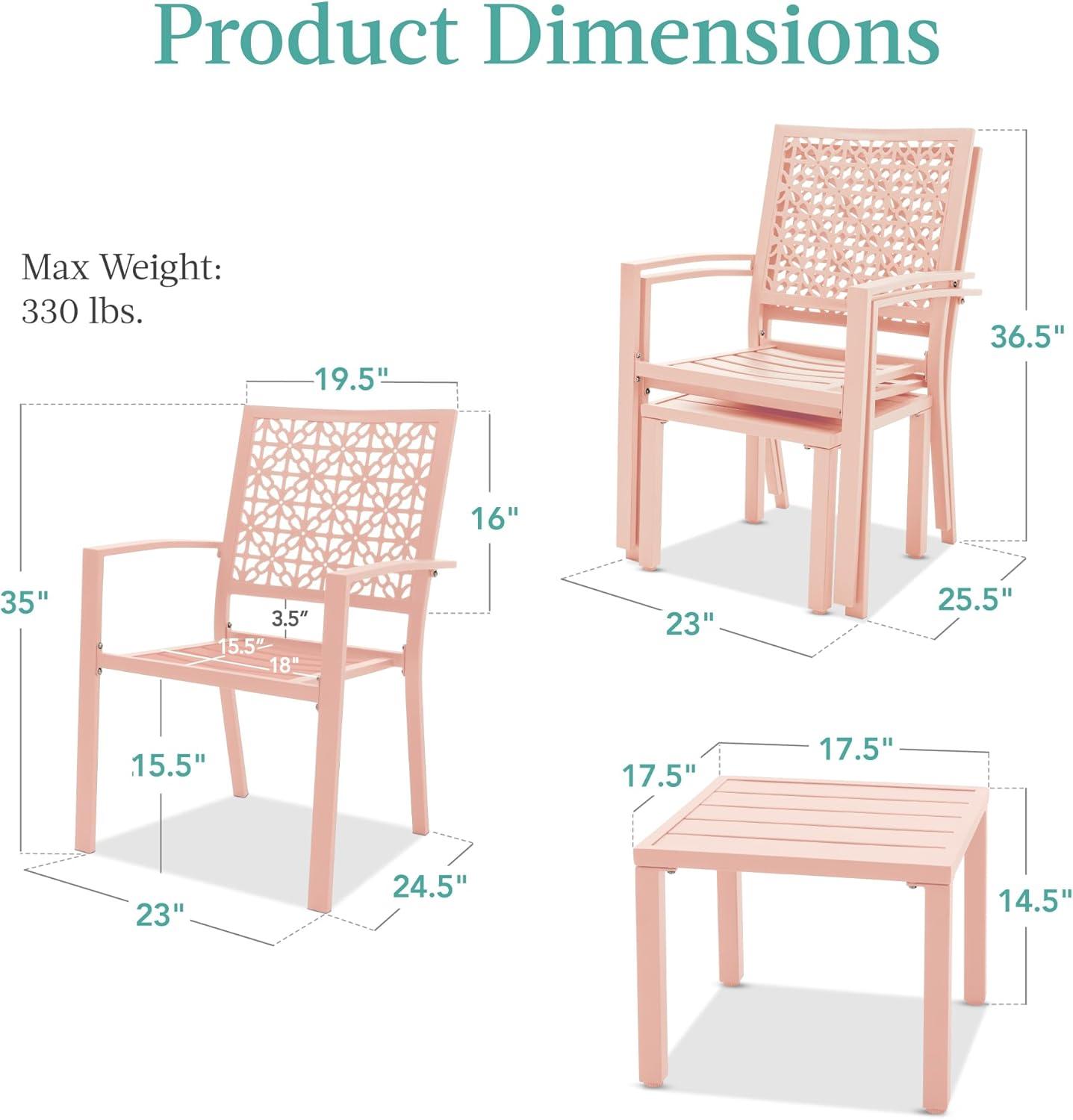 imageBest Choice Products 3Piece Outdoor Bistro Set Stackable Modern Steel Furniture for Porch Garden w 2 Chairs Table Geometric Decor  PeachPeach