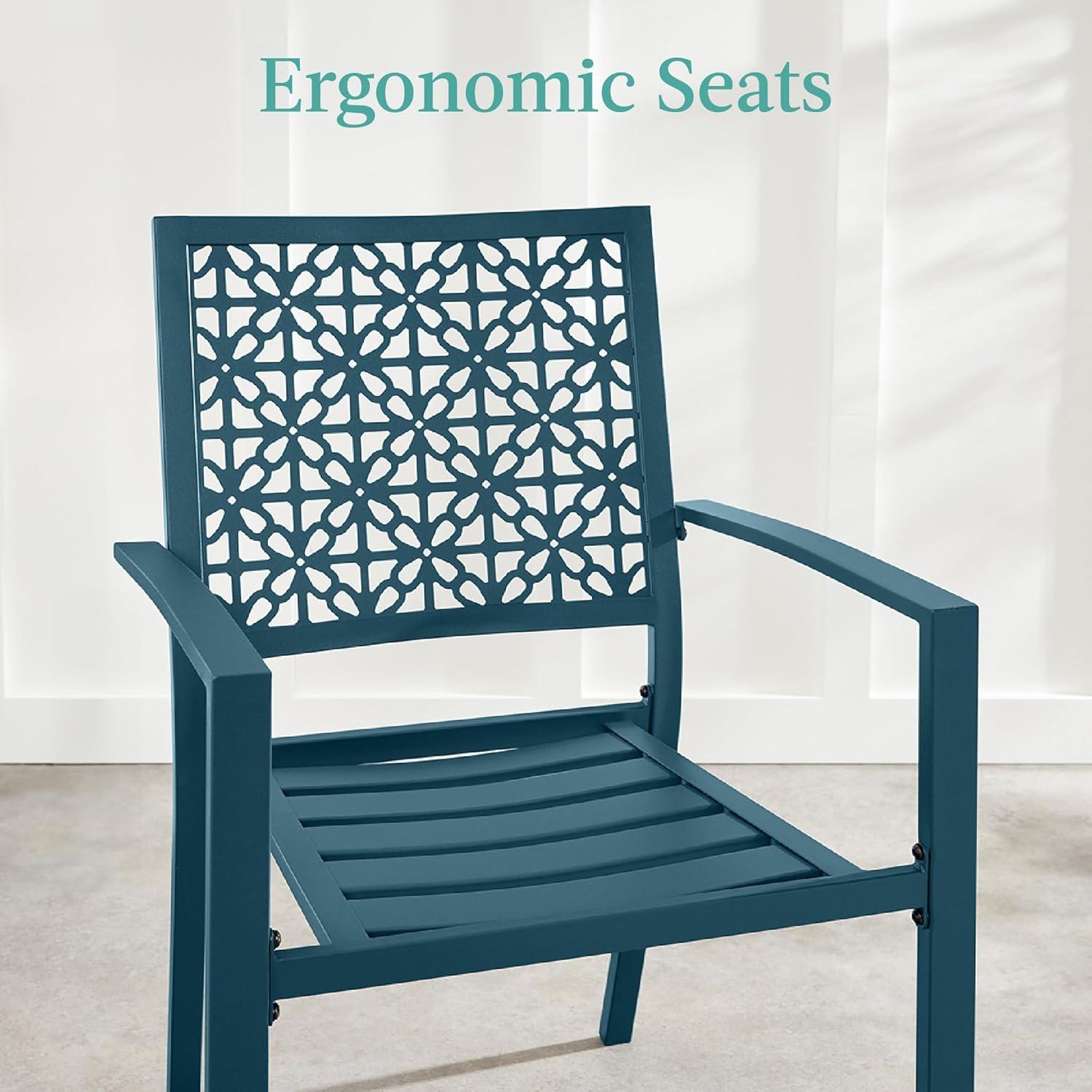 imageBest Choice Products 3Piece Outdoor Bistro Set Stackable Modern Steel Furniture for Porch Garden w 2 Chairs Table Geometric Decor  PeachPeacock Blue