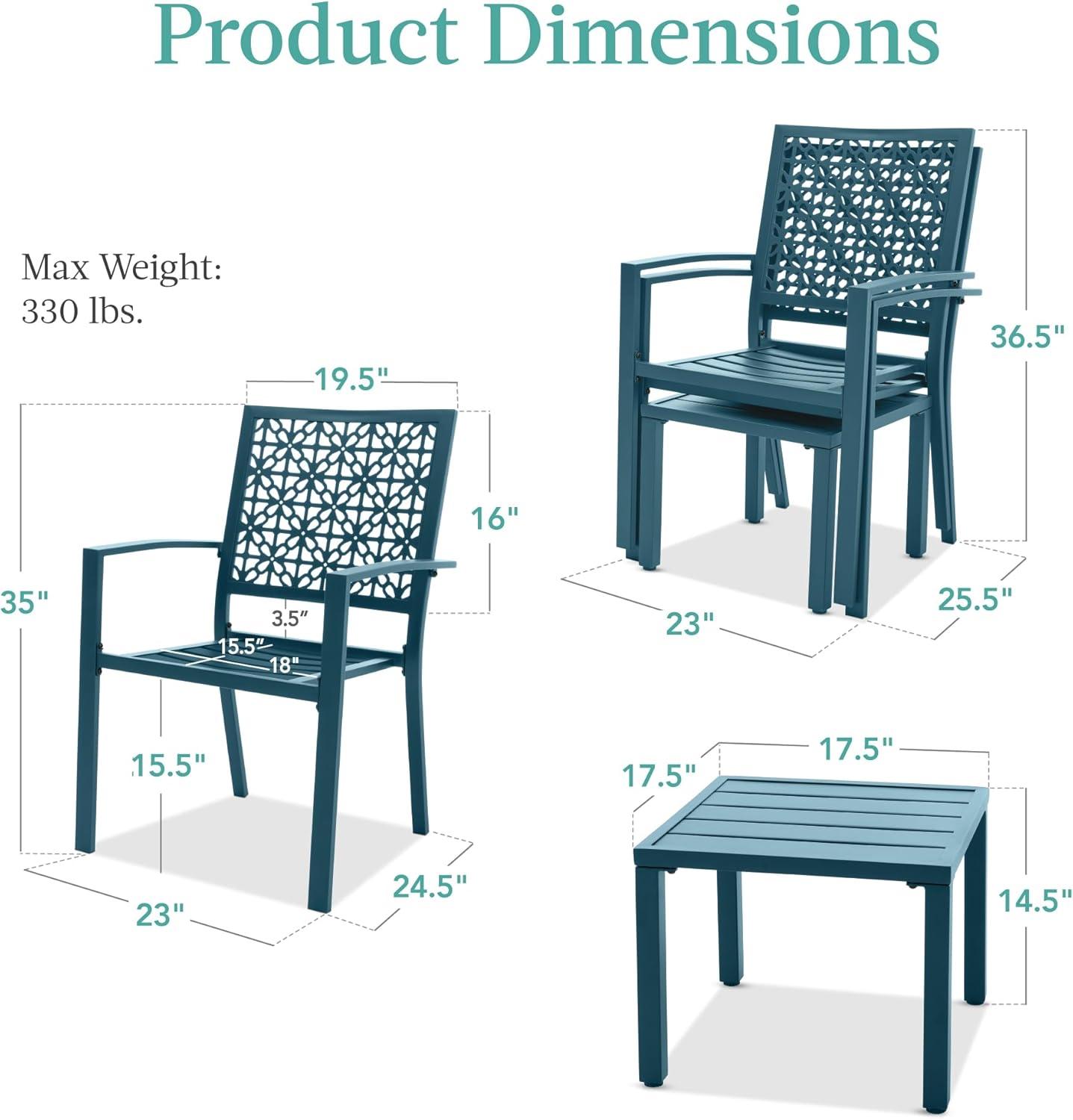 imageBest Choice Products 3Piece Outdoor Bistro Set Stackable Modern Steel Furniture for Porch Garden w 2 Chairs Table Geometric Decor  PeachPeacock Blue