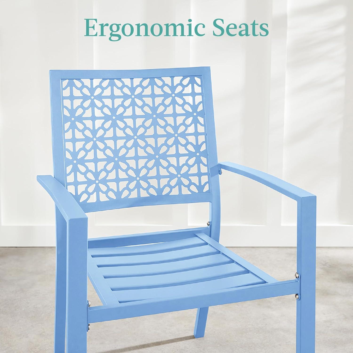 imageBest Choice Products 3Piece Outdoor Bistro Set Stackable Modern Steel Furniture for Porch Garden w 2 Chairs Table Geometric Decor  PeachSky Blue