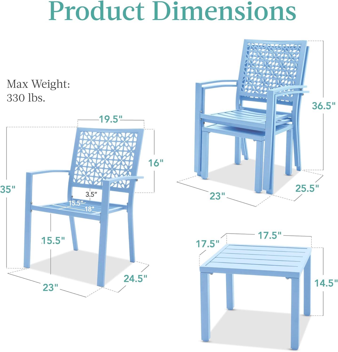 imageBest Choice Products 3Piece Outdoor Bistro Set Stackable Modern Steel Furniture for Porch Garden w 2 Chairs Table Geometric Decor  PeachSky Blue