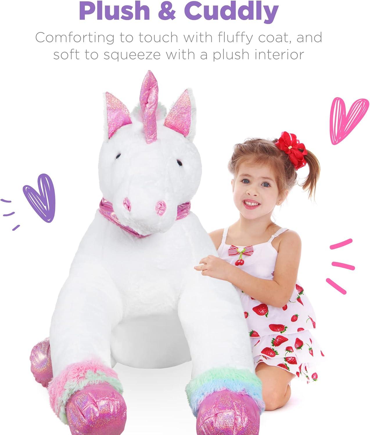 imageBest Choice Products 52in Kids Extra Large Plush Unicorn LifeSize Stuffed Animal Toy wRainbow Details  Soft White FurWhite
