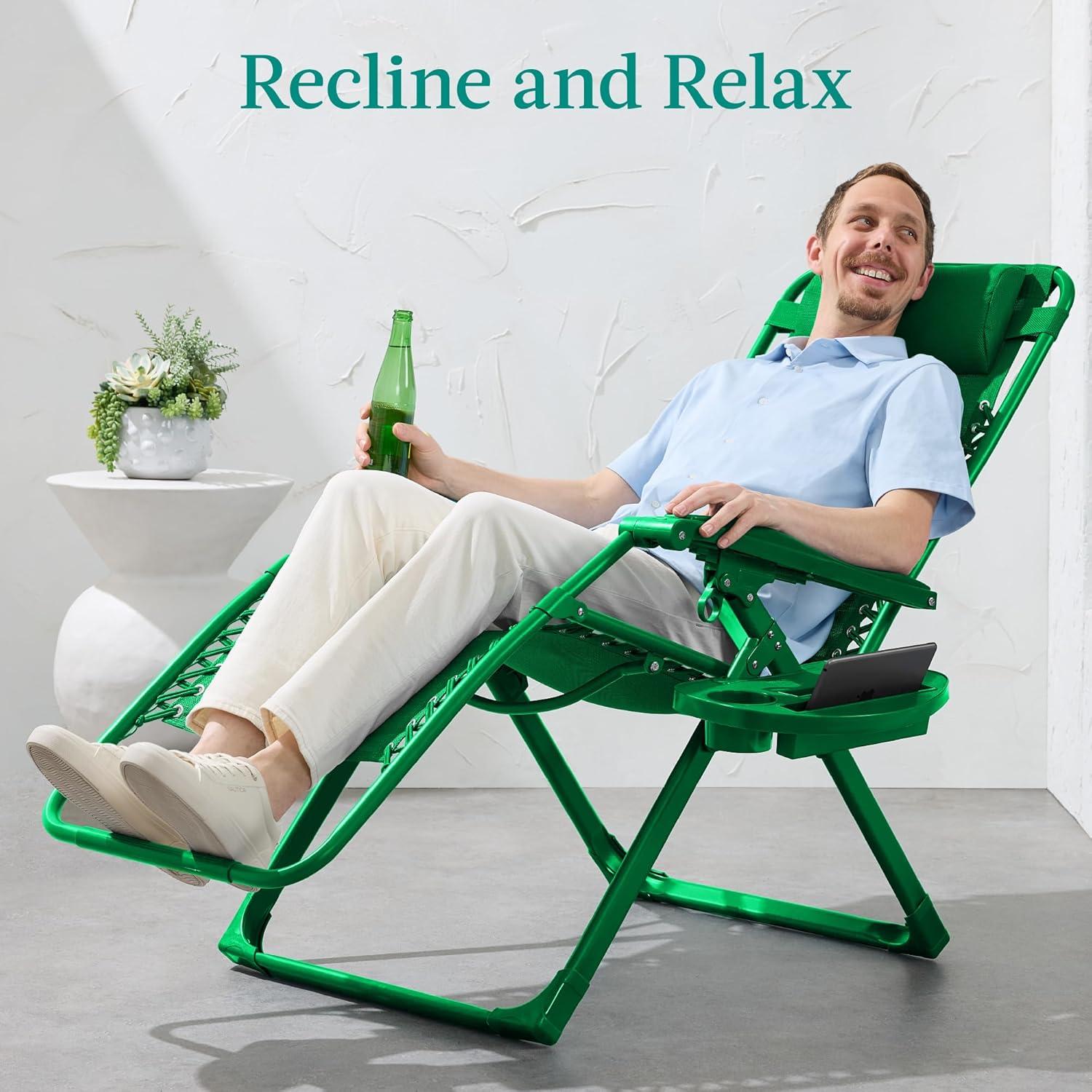 imageBest Choice Products Adjustable Zero Gravity Chair Monochromatic Color Folding Patio Recliner wSide Tray Headrest  SeafoamBasil