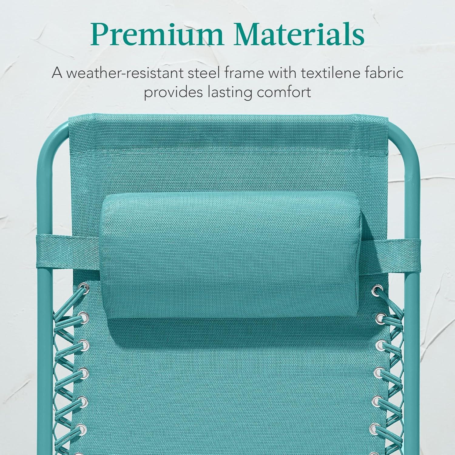 imageBest Choice Products Adjustable Zero Gravity Chair Monochromatic Color Folding Patio Recliner wSide Tray Headrest  SeafoamCaribbean