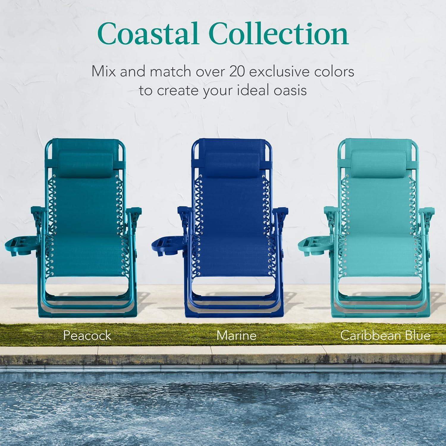 imageBest Choice Products Adjustable Zero Gravity Chair Monochromatic Color Folding Patio Recliner wSide Tray Headrest  SeafoamCaribbean