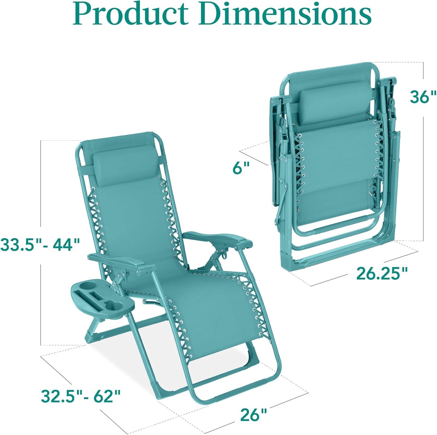 imageBest Choice Products Adjustable Zero Gravity Chair Monochromatic Color Folding Patio Recliner wSide Tray Headrest  SeafoamCaribbean