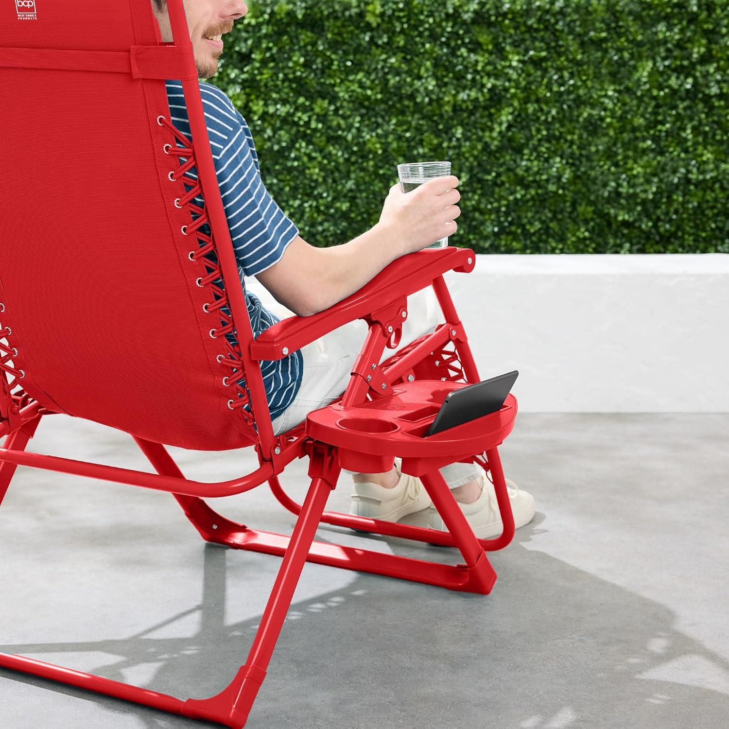 imageBest Choice Products Adjustable Zero Gravity Chair Monochromatic Color Folding Patio Recliner wSide Tray Headrest  SeafoamChili