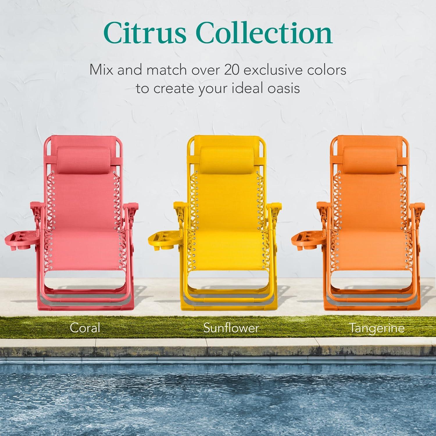 imageBest Choice Products Adjustable Zero Gravity Chair Monochromatic Color Folding Patio Recliner wSide Tray Headrest  SeafoamCoral
