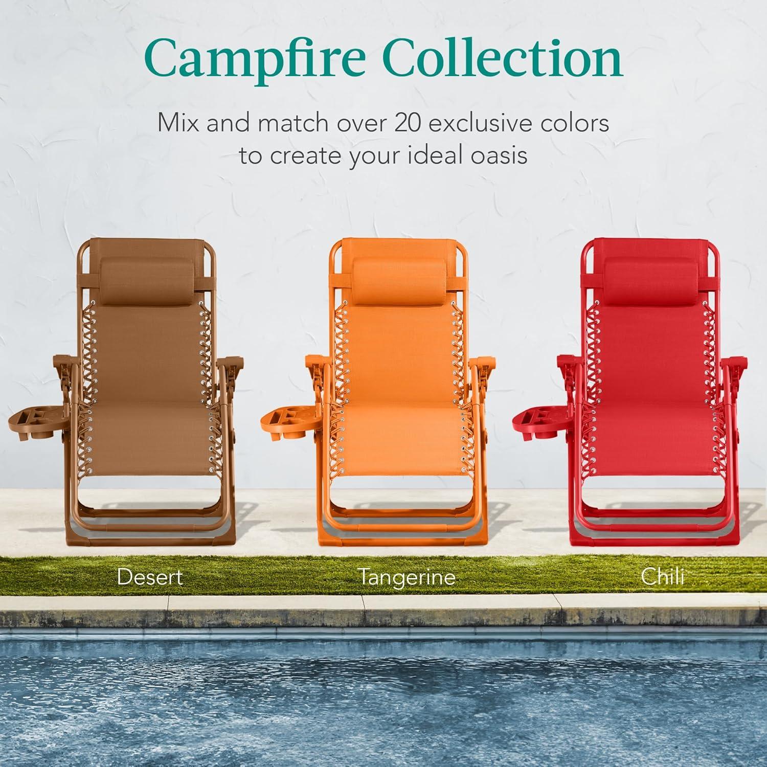 imageBest Choice Products Adjustable Zero Gravity Chair Monochromatic Color Folding Patio Recliner wSide Tray Headrest  SeafoamDesert
