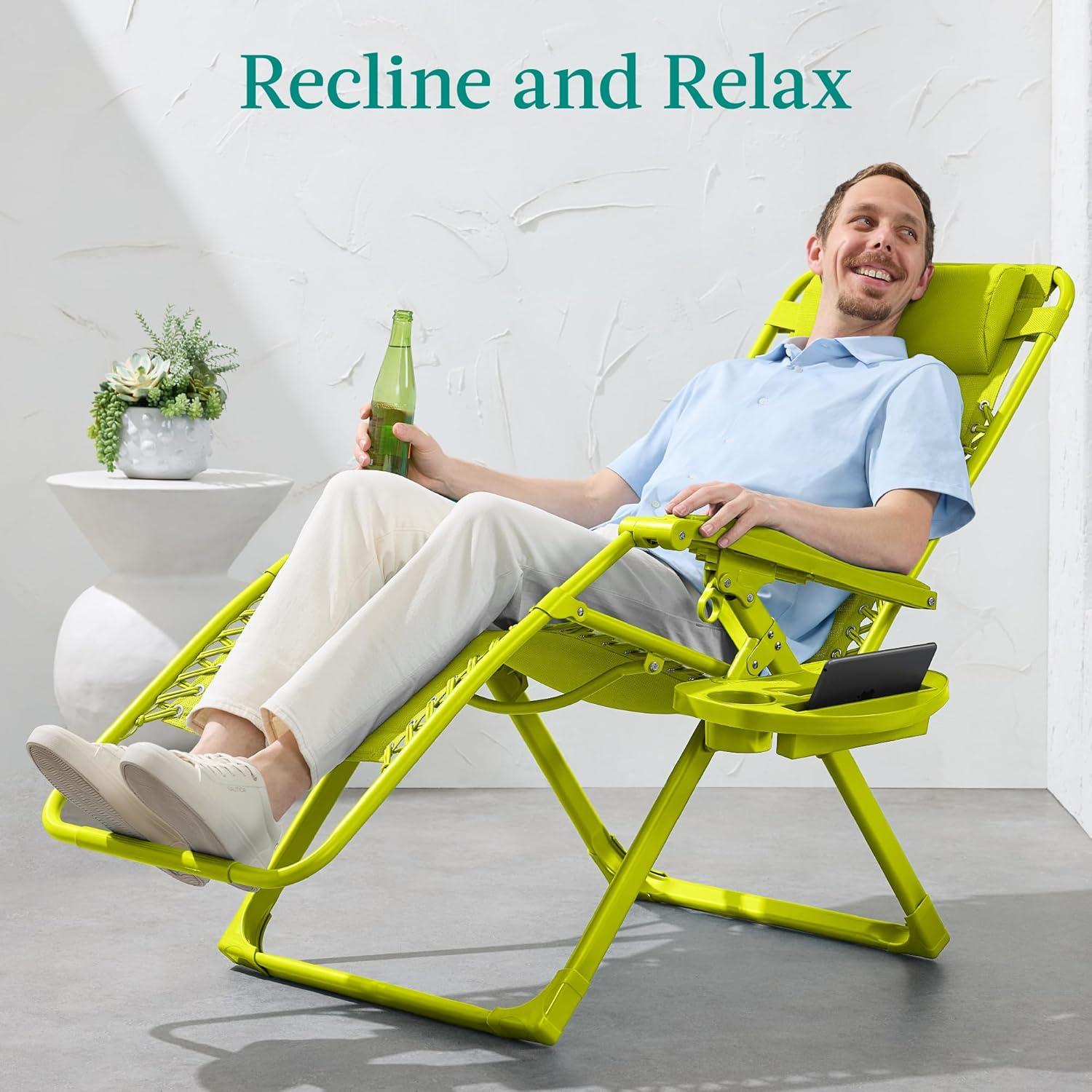 imageBest Choice Products Adjustable Zero Gravity Chair Monochromatic Color Folding Patio Recliner wSide Tray Headrest  SeafoamNeon