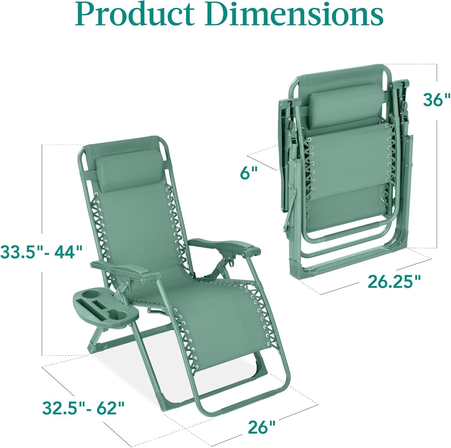imageBest Choice Products Adjustable Zero Gravity Chair Monochromatic Color Folding Patio Recliner wSide Tray Headrest  SeafoamSeafoam