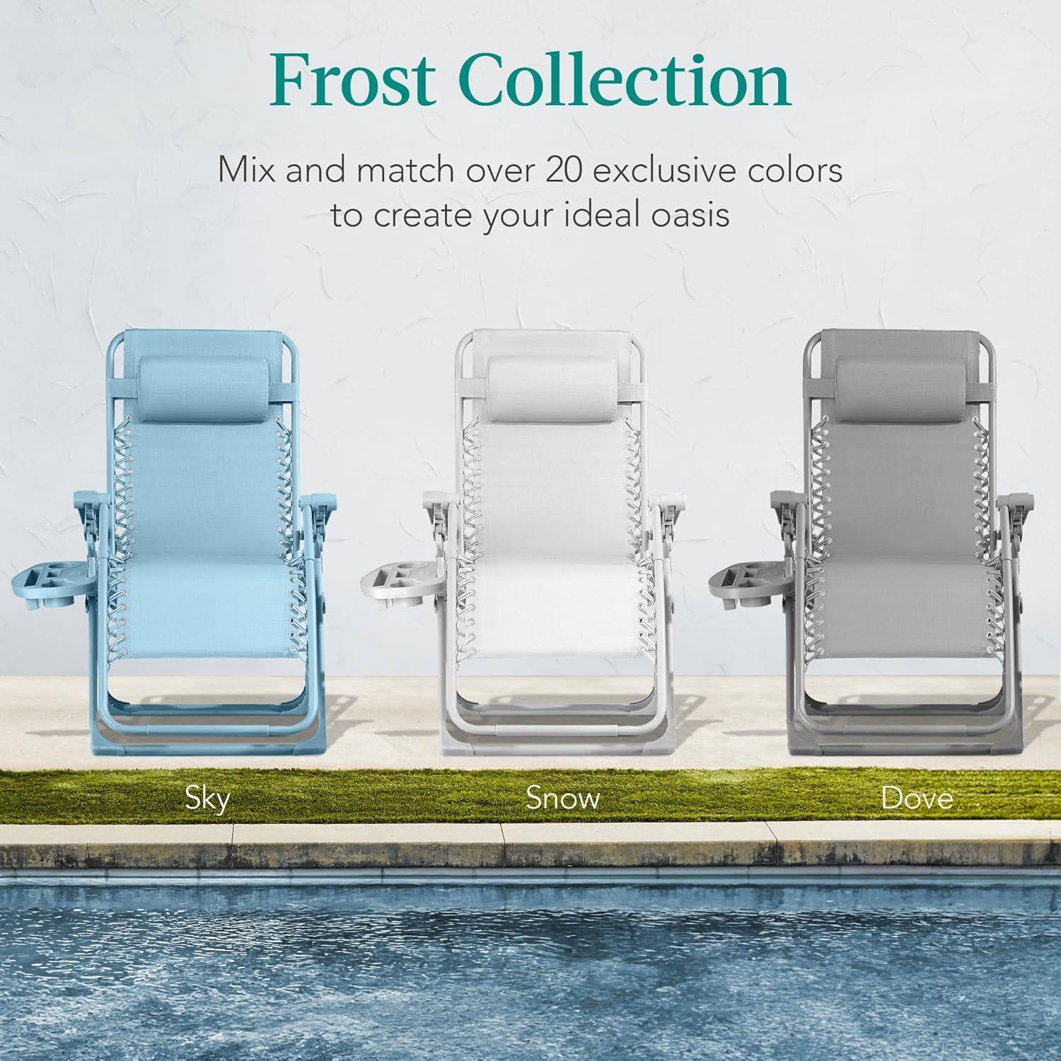 imageBest Choice Products Adjustable Zero Gravity Chair Monochromatic Color Folding Patio Recliner wSide Tray Headrest  SeafoamSky