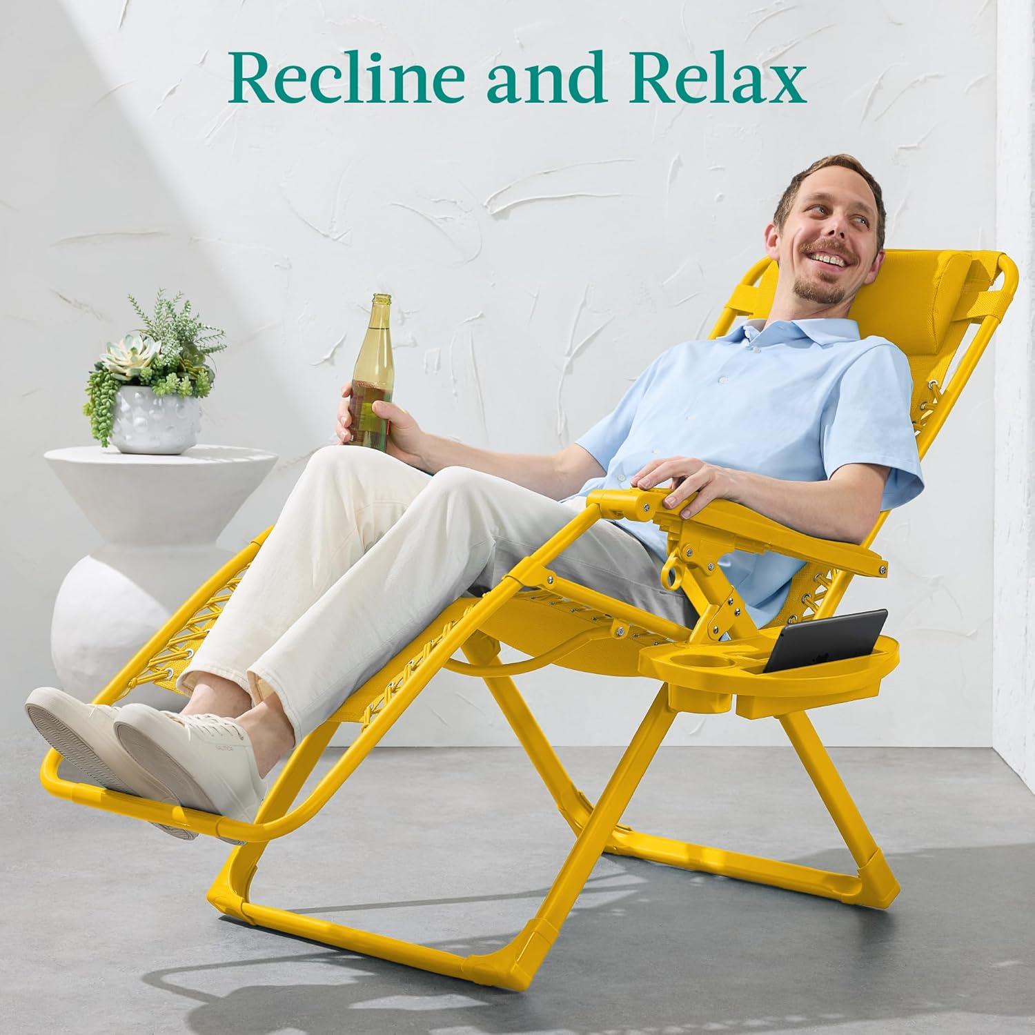 imageBest Choice Products Adjustable Zero Gravity Chair Monochromatic Color Folding Patio Recliner wSide Tray Headrest  SeafoamSunflower