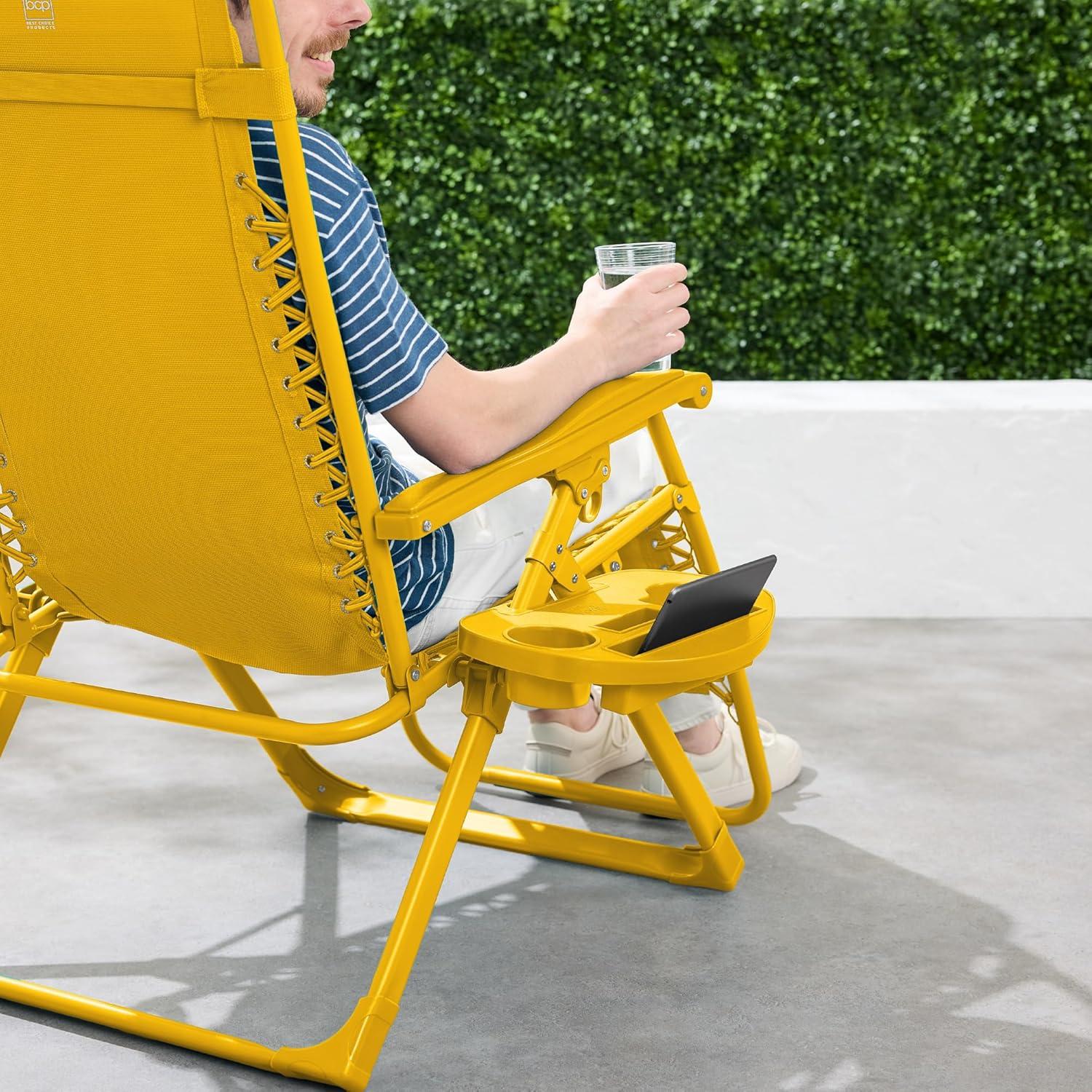 imageBest Choice Products Adjustable Zero Gravity Chair Monochromatic Color Folding Patio Recliner wSide Tray Headrest  SeafoamSunflower