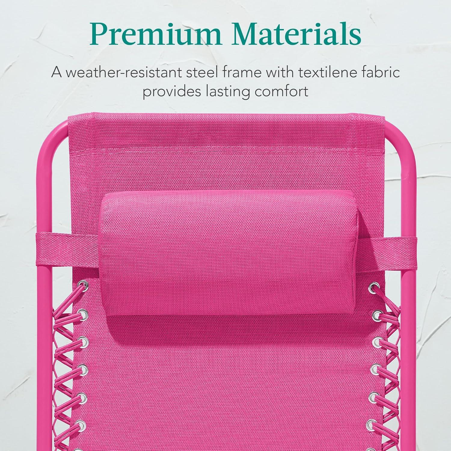 imageBest Choice Products Adjustable Zero Gravity Chair Monochromatic Color Folding Patio Recliner wSide Tray Headrest  SeafoamUltimate Pink