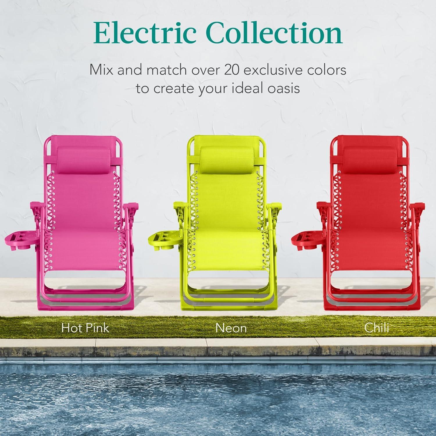 imageBest Choice Products Adjustable Zero Gravity Chair Monochromatic Color Folding Patio Recliner wSide Tray Headrest  SeafoamUltimate Pink