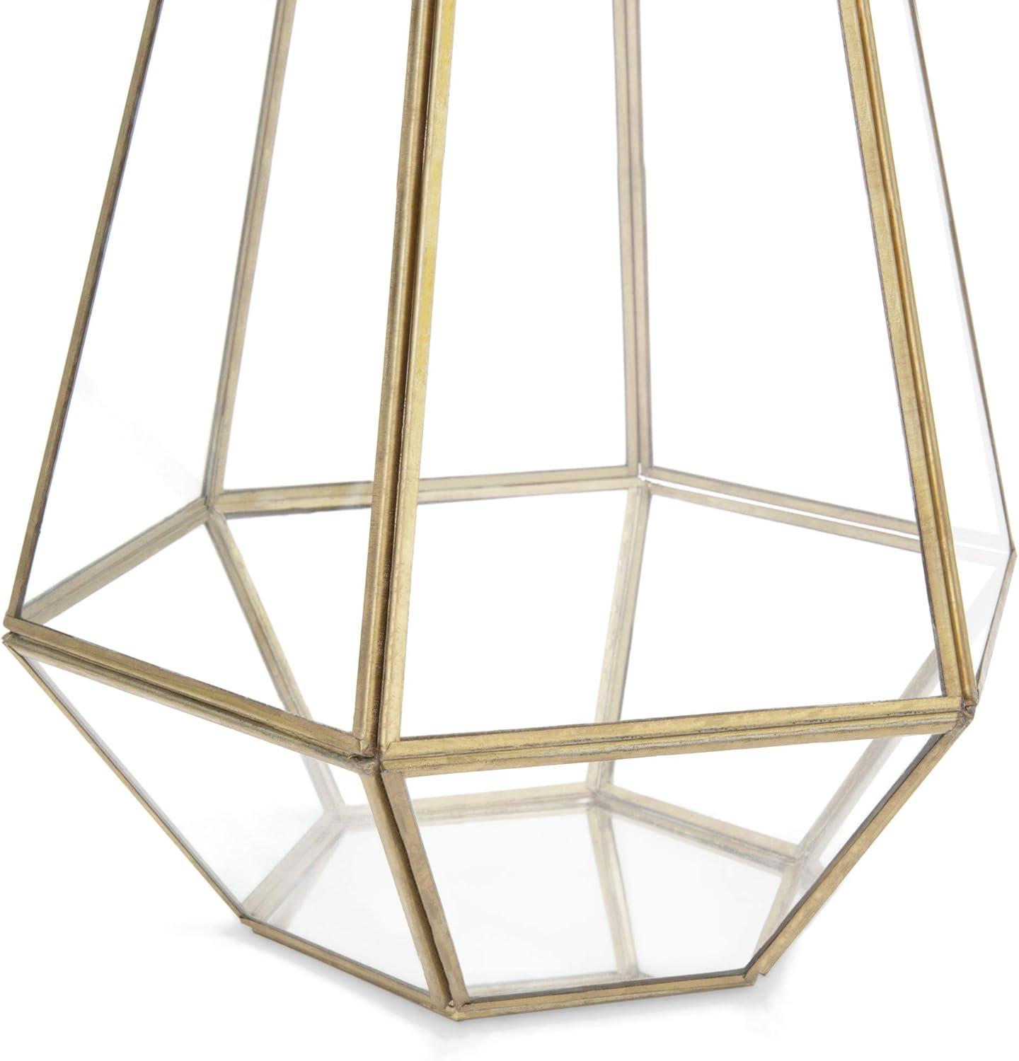imageBest Choice Products Metal Indoor Outdoor Modern Decorative Faceted Hurricane Candle Holder Centerpiece Lanterns for Parties Events Weddings wClear Glass Mirrored Base Set of 3 Brass
