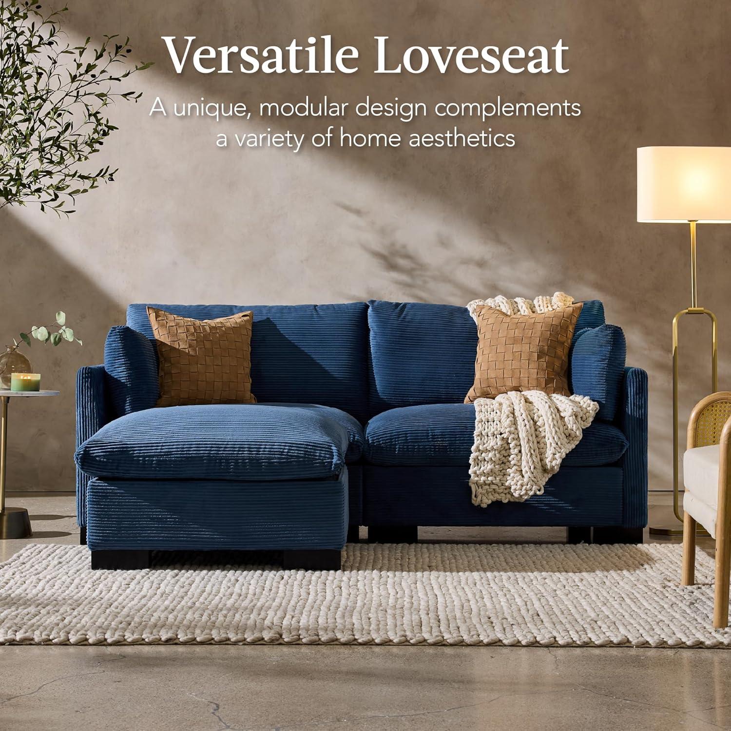 imageBest Choice Products Modern Loveseat Sofa for Living Room Corduroy Recliner Removable Cover Spring Cushions Solid Wood Frame Easy Assembly for Small Spaces 82in  IvoryStone Blue