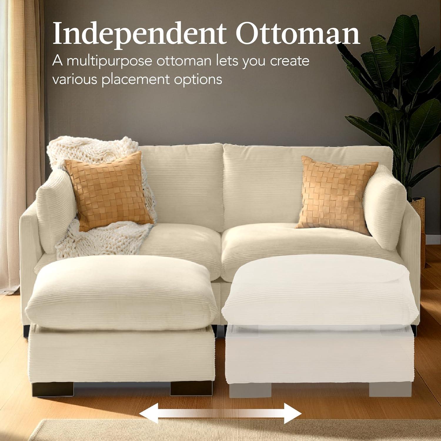 imageBest Choice Products Modern Loveseat Sofa for Living Room Corduroy Recliner Removable Cover Spring Cushions Solid Wood Frame Easy Assembly for Small Spaces 82in  IvoryIvory