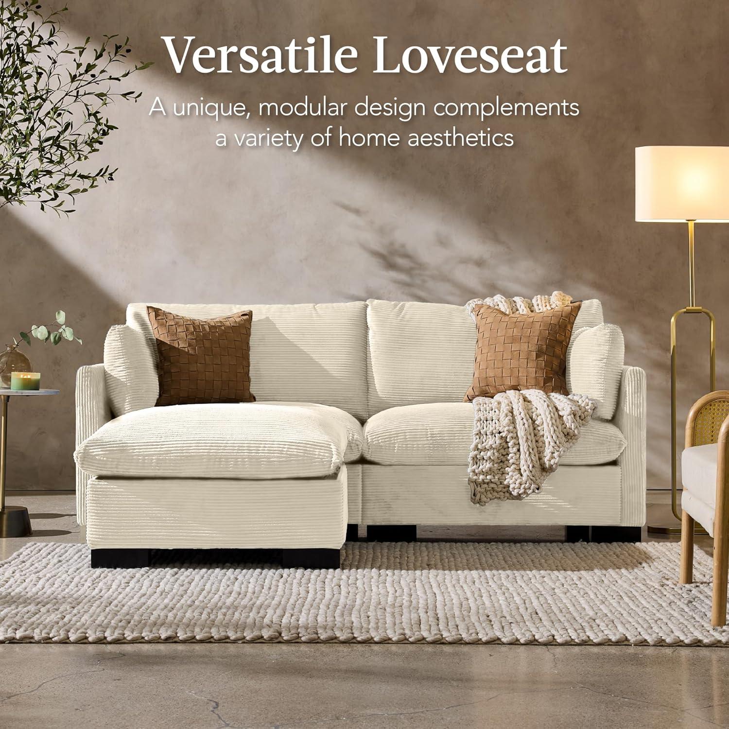 imageBest Choice Products Modern Loveseat Sofa for Living Room Corduroy Recliner Removable Cover Spring Cushions Solid Wood Frame Easy Assembly for Small Spaces 82in  IvoryIvory
