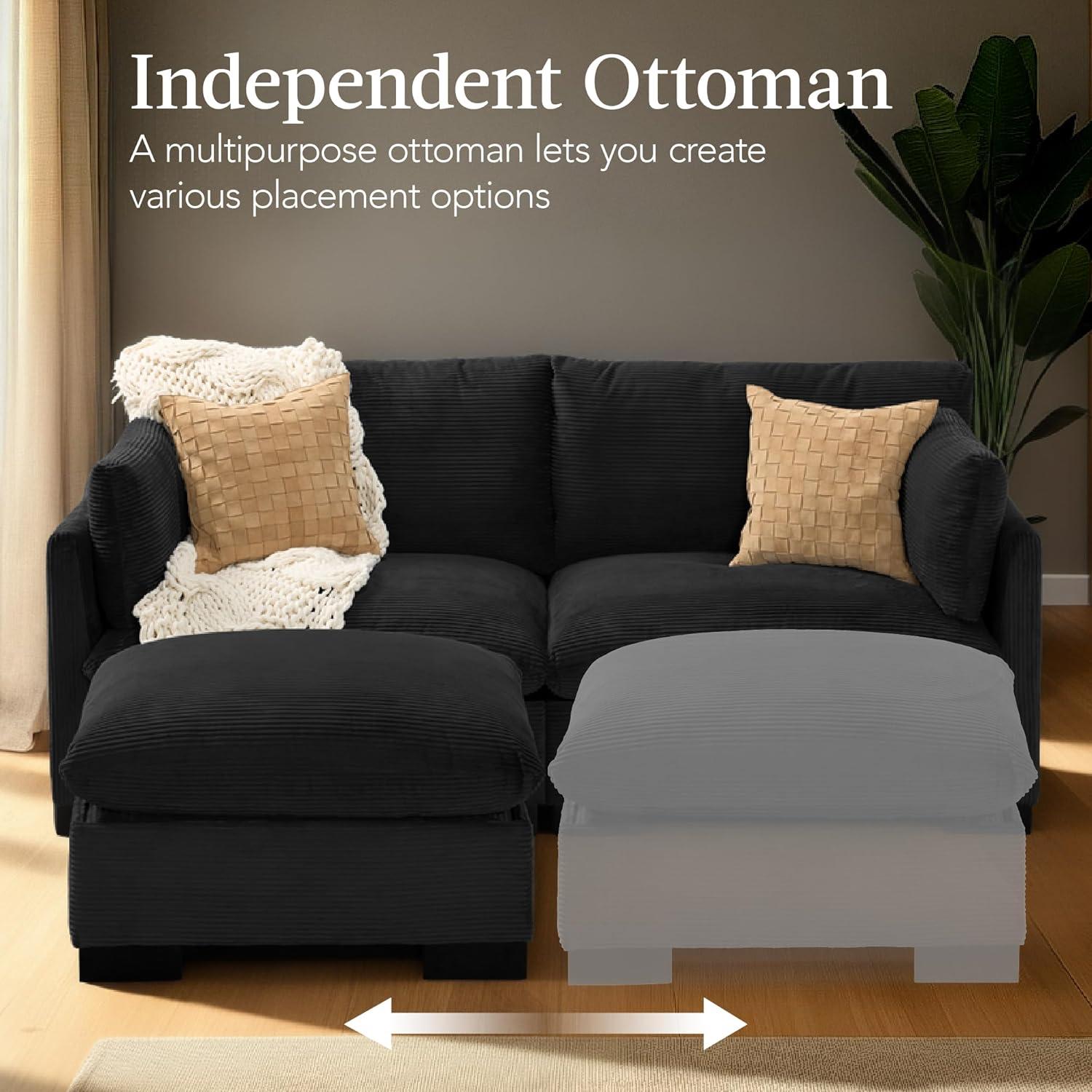 imageBest Choice Products Modern Loveseat Sofa for Living Room Corduroy Recliner Removable Cover Spring Cushions Solid Wood Frame Easy Assembly for Small Spaces 82in  IvoryBlack