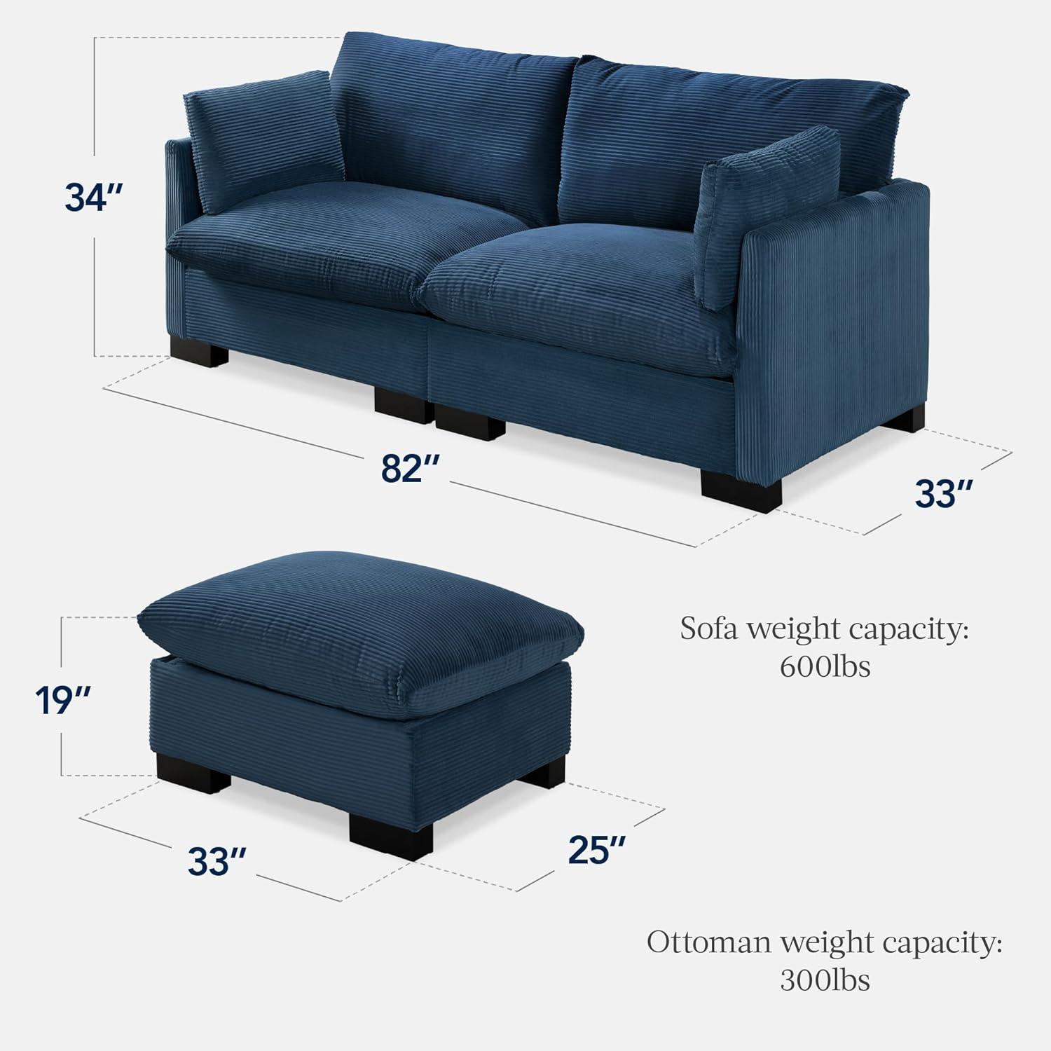 imageBest Choice Products Modern Loveseat Sofa for Living Room Corduroy Recliner Removable Cover Spring Cushions Solid Wood Frame Easy Assembly for Small Spaces 82in  IvoryStone Blue
