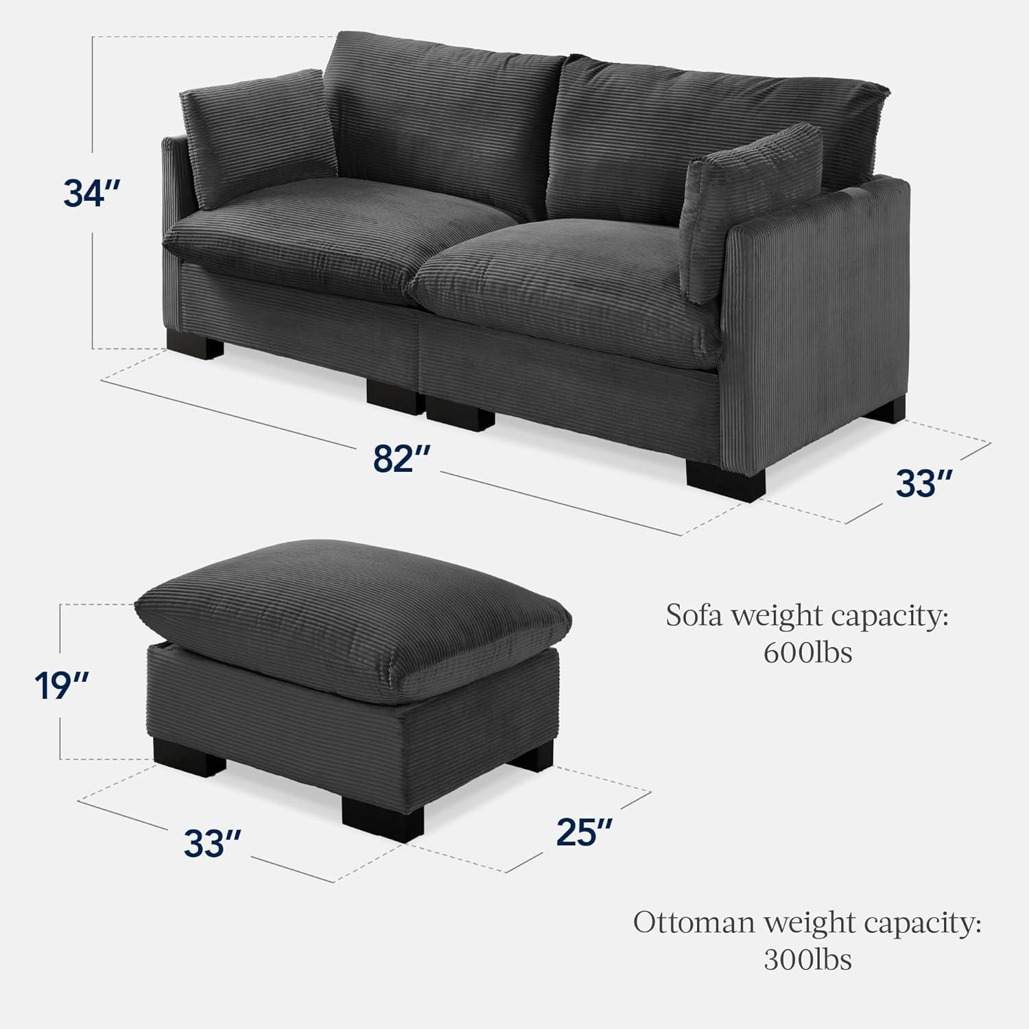 imageBest Choice Products Modern Loveseat Sofa for Living Room Corduroy Recliner Removable Cover Spring Cushions Solid Wood Frame Easy Assembly for Small Spaces 82in  IvoryGrey