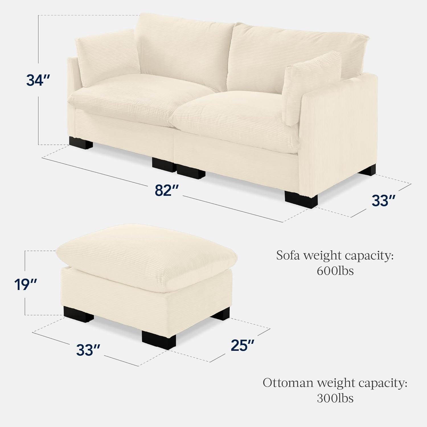 imageBest Choice Products Modern Loveseat Sofa for Living Room Corduroy Recliner Removable Cover Spring Cushions Solid Wood Frame Easy Assembly for Small Spaces 82in  IvoryIvory