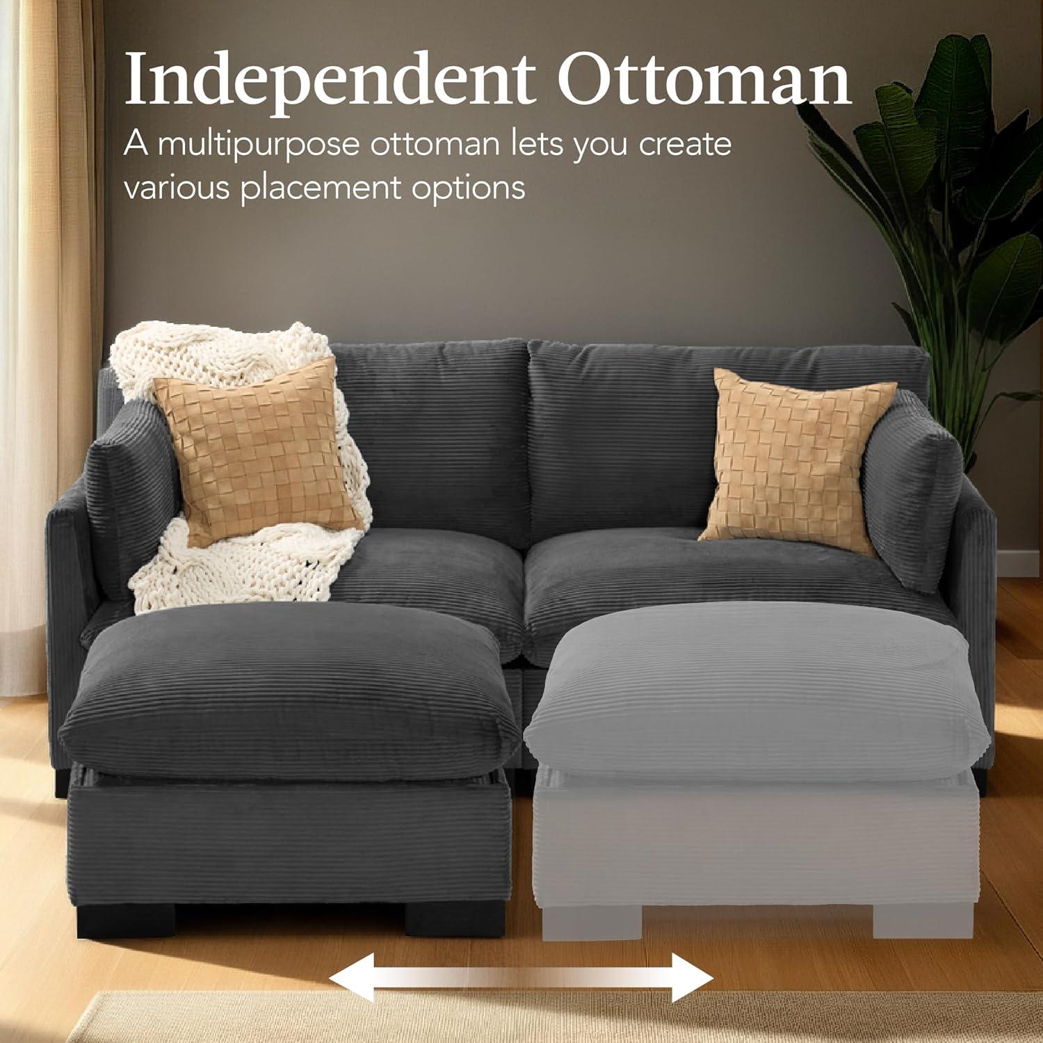 imageBest Choice Products Modern Loveseat Sofa for Living Room Corduroy Recliner Removable Cover Spring Cushions Solid Wood Frame Easy Assembly for Small Spaces 82in  IvoryGrey