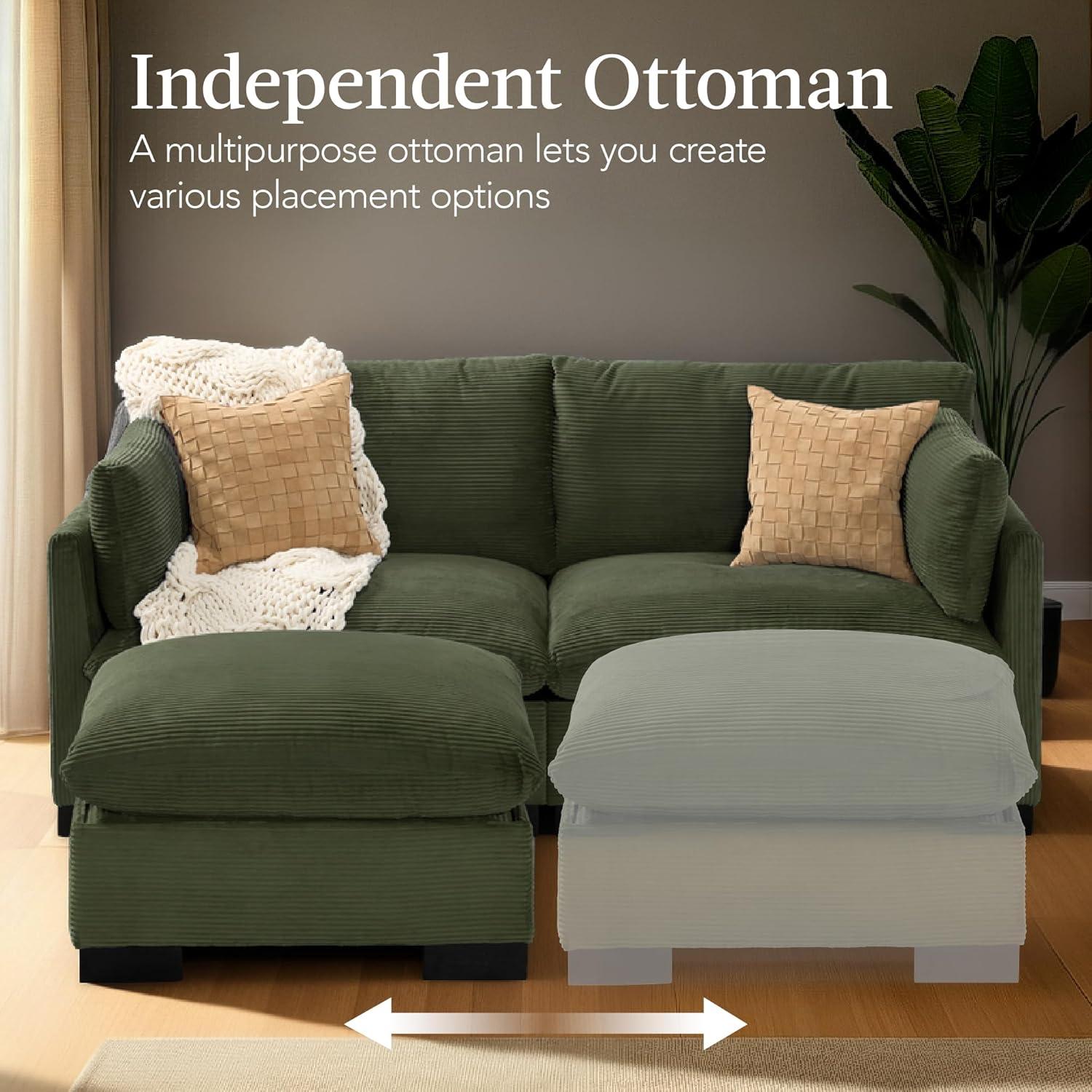 imageBest Choice Products Modern Loveseat Sofa for Living Room Corduroy Recliner Removable Cover Spring Cushions Solid Wood Frame Easy Assembly for Small Spaces 82in  IvoryMoss Green
