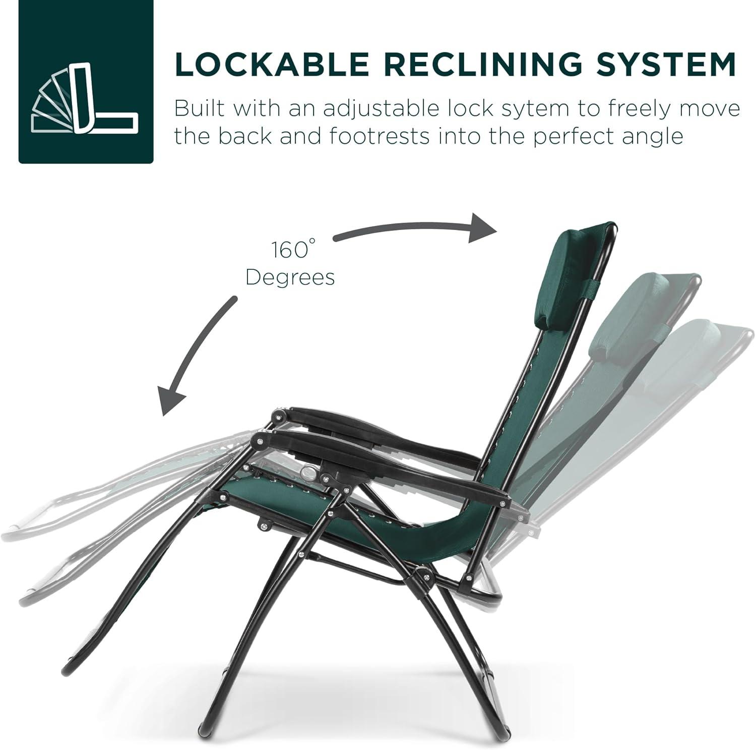 imageBest Choice Products Oversized Zero Gravity Chair Folding Outdoor Patio Lounge Recliner wCup Holder Accessory Tray Pillow  Amethyst PurpleForest Green