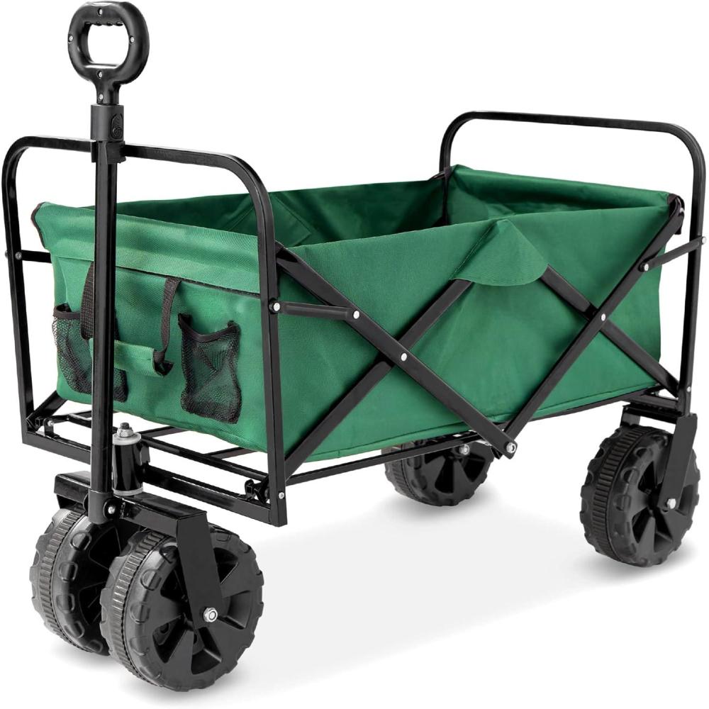 imageBest Choice Products 36in Collapsible Folding Utility Wagon Multipurpose Indoor Outdoor Mobile Cart for Garden Beach Park Shopping w 360Degree Wheels Adjustable Handle 150lb Capacity  Green
