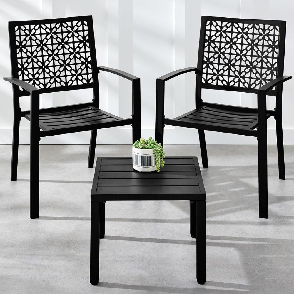 imageBest Choice Products 3Piece Outdoor Bistro Set Stackable Modern Steel Furniture for Porch Garden w 2 Chairs Table Geometric Decor  PeachBlack