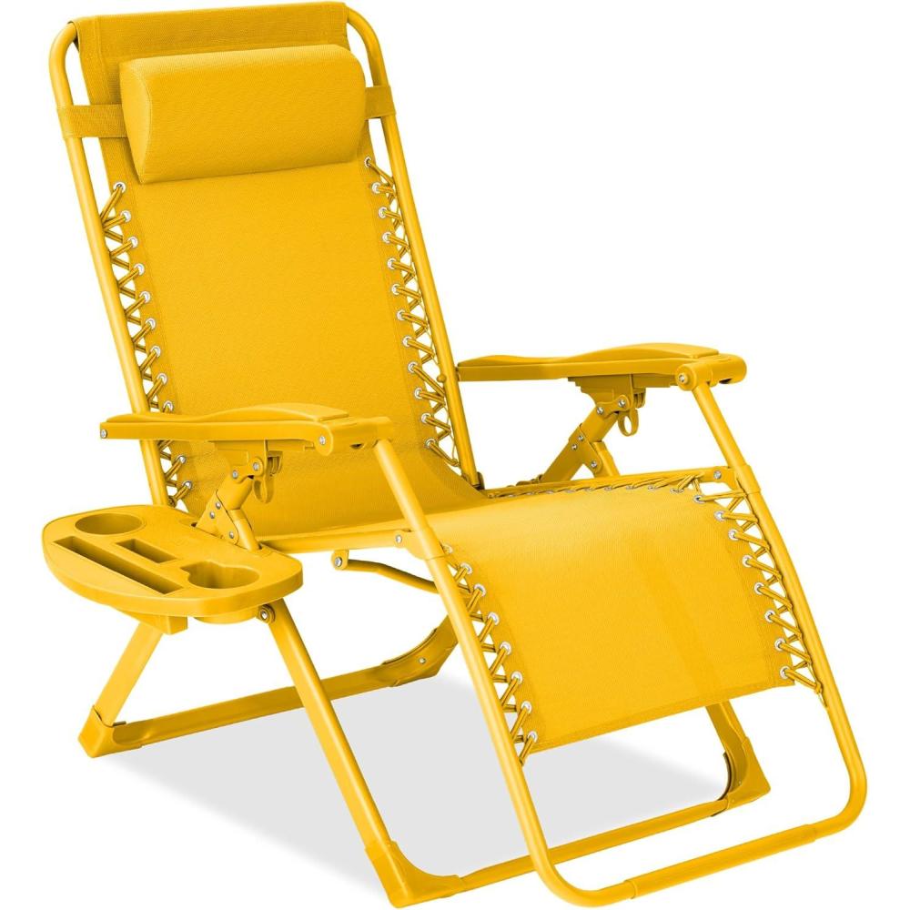 imageBest Choice Products Adjustable Zero Gravity Chair Monochromatic Color Folding Patio Recliner wSide Tray Headrest  SeafoamSunflower