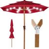 imageBest Choice Products 10ft 3Tier Solar Patio Market Umbrella Outdoor Sun Shade for Backyard Deck Poolside Table wWoodgrain Pattern LED Lights Tilt Adjustment  Sky BlueRed