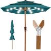 imageBest Choice Products 10ft 3Tier Solar Patio Market Umbrella Outdoor Sun Shade for Backyard Deck Poolside Table wWoodgrain Pattern LED Lights Tilt Adjustment  Sky BlueCerulean