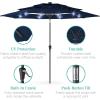 imageBest Choice Products 10ft 3Tier Solar Patio Market Umbrella Outdoor Sun Shade for Backyard Deck Poolside Table wWoodgrain Pattern LED Lights Tilt Adjustment  Sky BlueNavy Blue