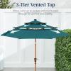imageBest Choice Products 10ft 3Tier Solar Patio Market Umbrella Outdoor Sun Shade for Backyard Deck Poolside Table wWoodgrain Pattern LED Lights Tilt Adjustment  Sky BlueCerulean