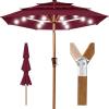 imageBest Choice Products 10ft 3Tier Solar Patio Market Umbrella Outdoor Sun Shade for Backyard Deck Poolside Table wWoodgrain Pattern LED Lights Tilt Adjustment  Sky BlueBurgundy