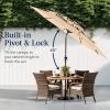 imageBest Choice Products 10ft 3Tier Solar Patio Market Umbrella Outdoor Sun Shade for Backyard Deck Poolside Table wWoodgrain Pattern LED Lights Tilt Adjustment  Sky BlueSand