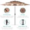 imageBest Choice Products 10ft 3Tier Solar Patio Market Umbrella Outdoor Sun Shade for Backyard Deck Poolside Table wWoodgrain Pattern LED Lights Tilt Adjustment  Sky BlueTan