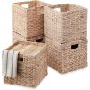 imageBest Choice Products 12x12in Hyacinth Baskets Rustic Set Of 5 Multipurpose Collapsible Storage Organizer Handwoven Laundry Totes for Bedroom Living Room Shelves wInserts  BrownWhite