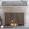 imageBest Choice Products 38x31in Single Panel Handcrafted Wrought Iron Mesh Chevron Fireplace Screen Fire Spark Guard for Living Room Bedroom Dcor wDistressed Antique Finish  GoldCopper