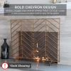 imageBest Choice Products 38x31in Single Panel Handcrafted Wrought Iron Mesh Chevron Fireplace Screen Fire Spark Guard for Living Room Bedroom Dcor wDistressed Antique Finish  GoldPewter