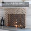 imageBest Choice Products 38x31in Single Panel Handcrafted Wrought Iron Mesh Chevron Fireplace Screen Fire Spark Guard for Living Room Bedroom Dcor wDistressed Antique Finish  GoldGold