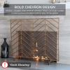 imageBest Choice Products 38x31in Single Panel Handcrafted Wrought Iron Mesh Chevron Fireplace Screen Fire Spark Guard for Living Room Bedroom Dcor wDistressed Antique Finish  GoldSatin Black