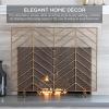 imageBest Choice Products 38x31in Single Panel Handcrafted Wrought Iron Mesh Chevron Fireplace Screen Fire Spark Guard for Living Room Bedroom Dcor wDistressed Antique Finish  GoldGold